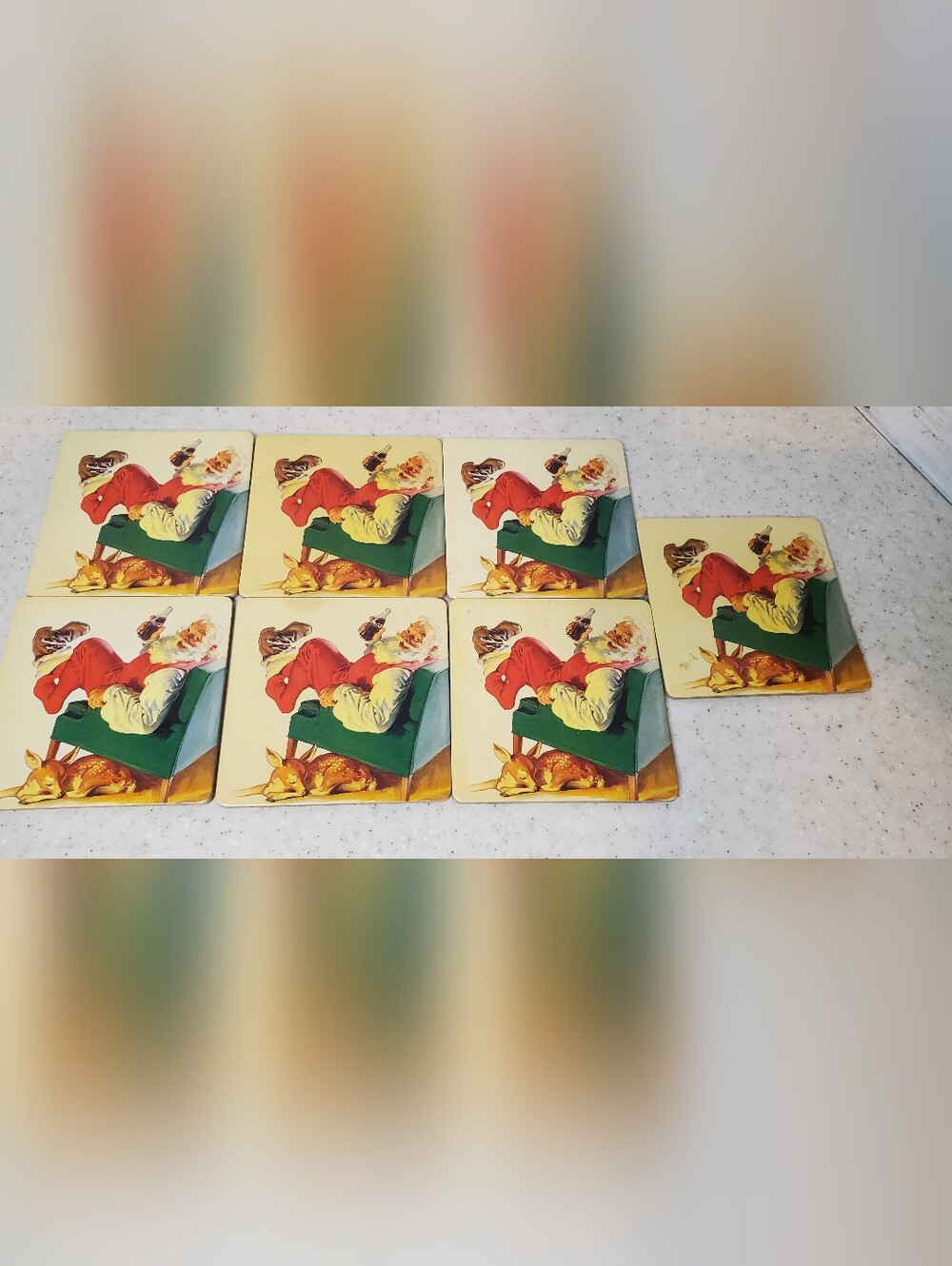 Vintage 2000 Coca Cola Santa Cork Coasters Set of 7 Coke Christmas Y2K 3.25"